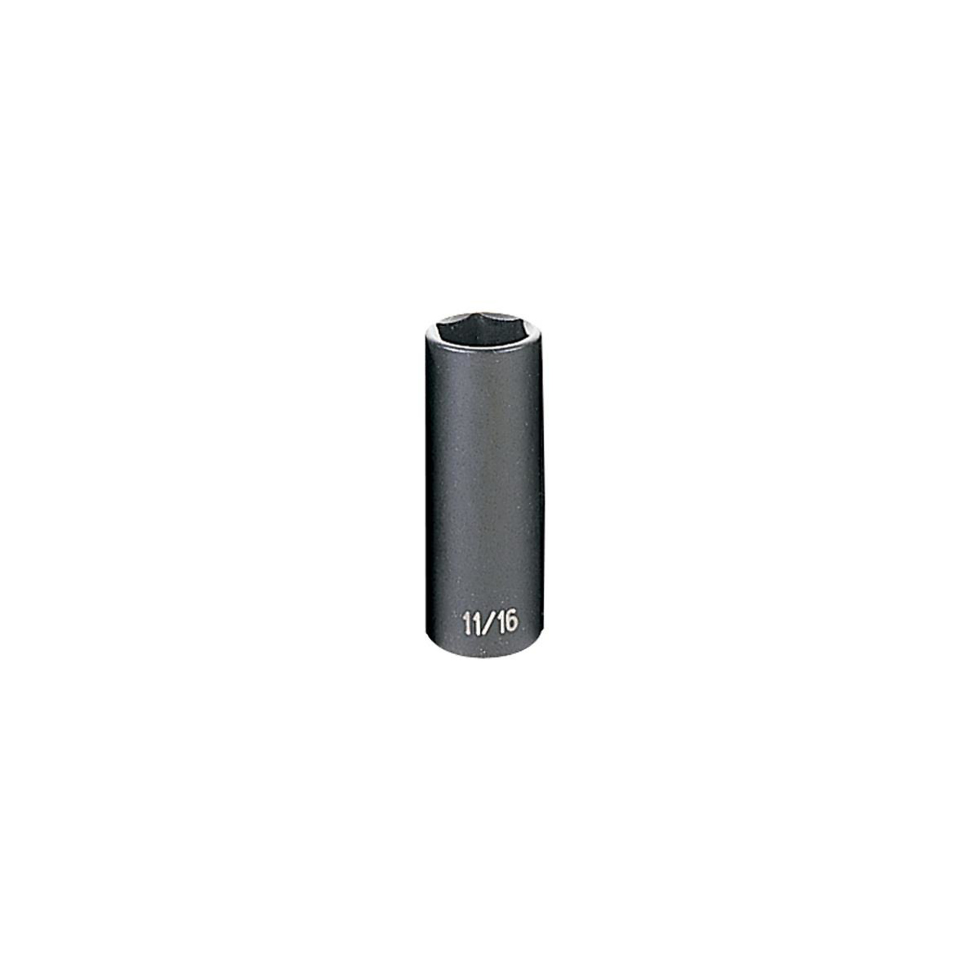 Grey Pneumatic Impact Socket — 11/16in., 3/8in. Drive, 6-Point, Deep, Model# GRE1022D